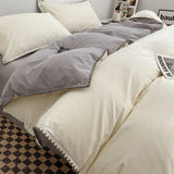 3pcs Solid Color High Quality Duvet Cover Set Luxury Purple Comforter Cover with 2 Pillowcases Triangle Sewn Edge Design Bedding