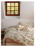 Retro Pure Cotton Diagonal Stripe Bedding Four-Piece Set Small Floral Bed Sheet Quilt Coverlet Three-Piece Set 18m Bed Canopy...