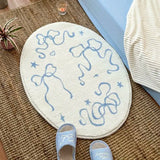 INS Blue Bowknot Bedside Rug Girls Rugs for Bedroom Decor Non-slip Soft Carpet Oval Area Carpets for Living Room Plush Rug
