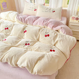 Fresh Style Cherry Bedding Set Blue Pink Milk Fleece, 3/4pcs Purple Duvet Cover Set for Adultd Kids' Bedroom Home Decoration