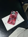 Korean INS Cranberry Red Gradient Floral Prints Fashionable Phone Case for iPhone 16 15 14 13 Pro Max Back Phone Cover Capa