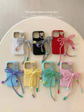 Colorful summer leather fundas for iphone 15 pro max 13pro 14pro 15promax 12 14 13 ins bowknot rope pendant simple phone case