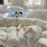 A-Class Skin Friendly Printing Bedding Set With Lace Duvet Cover Bed Sheet Pillowcases Four Piece Set Bedroom Decor Home Textile