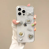 Cute 3D Love Heart Y2K Bow Spicy Girl Phone Case For iPhone 15 14 13 16 11 12 Pro Max Epoxy Transparent Soft Shockproof Cover