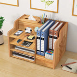 Wooden Desktop Organizer Desktop Storage Box Office Supplies Stackable File Holder with Pen Slot Key Hook Stationery Organizer