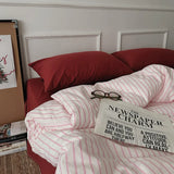 California Raspberry Ins Stripe Waed Cotton Bedding Four-Piece Set Pure Cotton Duvet Cover Bed eet Bedding Accories