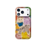 Korean Cute Graffiti Blurred Kitten Phone Case for IPhone 13 15 14 16 17 Pro Max Shockproof Soft Transparent Back Cover Case