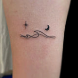 Minimalist Line Star Moon Wave Tattoo Sticker, Temporary Tattoo Waterproof Long-Lasting, Ins Aesthetic for Women, Easy to Use ER