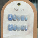 10Pcs Short Handmade Press on Nails Full Cover Glitter Design Heart French Ballerina False Nails Wearable Manicure Nail Tips Art
