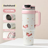 1200ml Large-Capacity Insulated Cup with a Antibacterial ceramic Inner Liner and an Attached Straw，car cup，water bottle