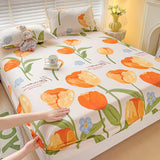Purple Flower Bed Sheets Single/Queen/King Size Fitted Bed Sheet with Elastic Band drap de lit High Quality Mattress Cover 180