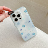 Sweet & Delicate Pastel Blue Floral Wrist Chain with 3D Flower Charms Phone Case for iPhone 16 15 14 13 Pro Max Back Cover Capa