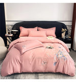 Flowers Embroidery Bedding Set Light Luxury Brushed Four-Piece Set Girl Bedroom Decor King Duvet Cover Set Bed Sheet Pillowcases