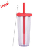 700ml,Double-Layer Straw Cup/MUG,Drinkware,Environmentally Friendly Plastic,Large Diameter,Transparent Milk Tea Cup,Holiday Gift