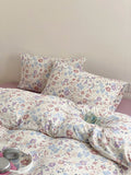 Ikeehome  Korean Sle Cartoon INS Pure Cotton  Cotton Bedding Set 4pcs Bed eet Cover Duvet Cover Pillowcase Bedding
