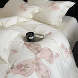 Premium 1000TC Egyptian Cotton Luxury Butterfly Embroidery White Bedding Set Duvet Cover Flat/Fitted Bed Sheet Pillowcases 4Pcs