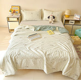 Washed Cotton Printed Summer Quilt Air Conditioner Thin Quilt Machine Washable Lightweight Single Double Bedding Soft Breathable