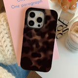 Korean Dark Red Leopard Print Art Case for IPHONE 16 ProMax 15 14 13 12 11 PRO Plus Acrylic TPU Two in One Magnetic Phone Cases