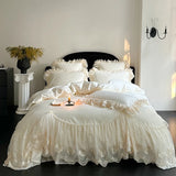 4Pcs Pink Romantic Lace Ruffles Princess Wedding Bedding Set 100% Cotton Duvet Cover Bed Sheet Or Quilted Bedspread Pillowcases