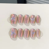 10Pcs Aurora Short Handmade Press On Nails Full Cover Butterfly Design Flower Summer False Nails Wearable Manicure Nail Tips Art