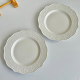 French Embossed Western Dining Plate High-end White Dessert Plates Exquisite Home Ceramic Serving Disc Retro Pasta Tableware