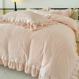 Luxury Thickened Carved Velvet Lace Ruffles Princess Bedding Set Queen King Size Plush Duvet Cover Bed Sheet Pillowcase