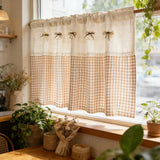 1PC Country-Style Checkered Small Window Short Curtain,Bow-Tie Splicing Design Half Curtain For Kitchen Door,Cabinet,Partition