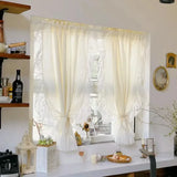 French Cream Style Ruffled Lace Tulle Curtains Yellow Light Romantic Short Curtain Sheer For Living Room Bedroom Glass Door