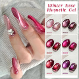 Red Winter Rose Cat Magnetic Gel Nail Polish Glass Beads Magnetic Semi Permanent Soak Off UV Gel Varnish Nail Art For Valentine