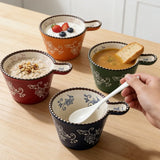Ceramic Bowl with Handle Multifunctional Baking Bowl Oven Microwave Handmade French Tableware Coffee Cup Breakfast Cereal Bowl