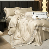 1000TC Lyocell Cotton Flowers Hollow Wide Edge Luxury Bedding Set Soft Silky Duvet Cover Flat/Fitted Bed Sheet Pillowcases 4Pcs