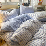 Solid Striped Jacquard Comforter 4 Piece Sets Simple Pure Cotton Skin-Friendly Breathable Bedding Set Soft Fitted Sheet for Home