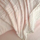Tulip Flowers Lace Ruffles Princess Style Bedding Set Velvet Warm Winter Duvet Cover Flat/Fitted Bed Sheet Pillowcases 4Pcs