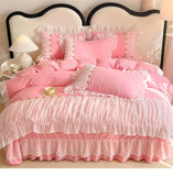 Lace Bedding Set for Girl Ruffle Brushed Soft Microfiber Princess Style Queen Duvet Cover Set Bed Sheet Pillowcases Home Textile