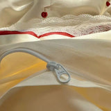 Lace Cherry Embroidered Bedding Set Twin Queen King Size Duvet Cover Bowknot Ribbon Pillowcase Bed Sheet Princess Style Bed-line