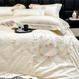 100% Egyptian Cotton Flowers Butterfly Embroidery Luxury Bedding Set Duvet Cover Set Bed Sheet Or Fitted Sheet Pillowcases 4Pcs