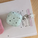 Mint Blue and Black Stars + Pendant Earphone Case Suitable for Apple for Airpodspro2 Case/For Airpodspro Case/For Airpods4 Case/For Airpods3 Case/For Airpods2 Case/Fashionable Women's Earphone Case/Simple Earphone Case