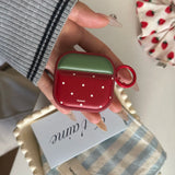 Red Strawberry Polka Dots Leather Magnetic Earphone Case For Airpods 1, 2, 3, 4,Pro, Pro2, Pro3, Anti-fall Protect Cover Ring