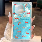 For iPhone 16 Pro Max 15 14 13 12 11 XS X XR 7 8 16 Plus SE 2022 INS Korean Blue Ocean Red Carp Vortex Pattern Phone Case Cover