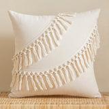 Cotton Linen Boho Cushion Cover for Sofa Couch Bench Car Home Decor Comfy Square Farmhouse Cushion Pillow Case with Tassel