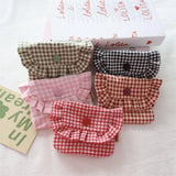 Cute Portable Checkered Purse Checkered Pattern Pocket Design Coin Purse Clutch Style Lipstick Storage Bag for Girls