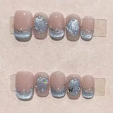 10Pcs French Coffin Handmade Press On Nails Full Cover Pure Color Pearl Design Cat Eye False Nails Artificial Manicure Nail Tips