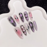 10Pcs Handmade Full Cover Sweet Cool Metal Butterfly Design Spice Girls Long Almond False Nails Wearable Press on Nails Manicure