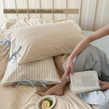 Double Sided Stripes Bow Pillow Case 48x74cm Soft Comfortable Covers Cotton Pillow Cover Pillow Sham for Beds Home Decoration