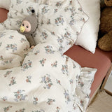 Korean Baby Girl Crib Bedding Set Bunny Rose Cherry Floral Cotton Muslin Cot Bedding Kit Duvet Cover Pillowcase No Filler