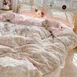 Print Floral Bedding Set Double Layer Yarn Four Pieces Set Soft Comfortable Duvet Cover Bed Sheet With Pillowcases Home Textiles