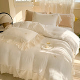 Vintage French Lace Ruffles 100% Cotton Double Yarn Soft Comfortable Bedding Set Duvet Cover Bed Sheet/Fitted Sheet Pillowcases