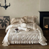 Romantic Vintage Bedding Set, Oil Painting Style, Flowers, Big Ruffles, Egyptian Cotton Duvet Cover Set, Bed Sheet, Pillowcases