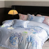 Premium 1000TC Egyptian Cotton Flowers Print With Embroidery Bedding Set Duvet Cover Set Flat/Fitted Bed Sheet Pillowcases 4Pcs