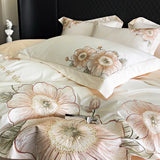 High end Flowers Embroidery Duvet Cover Set 1000TC Egyptian Cotton Bedding Sets Luxury Quilt Cover Fitted Bed Sheet Pillowcases